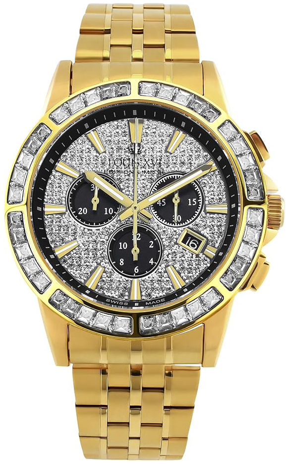 Louis XVI Herreklokke XLXVI1130 Majeste Iced Out Sort/Gulltonet stål