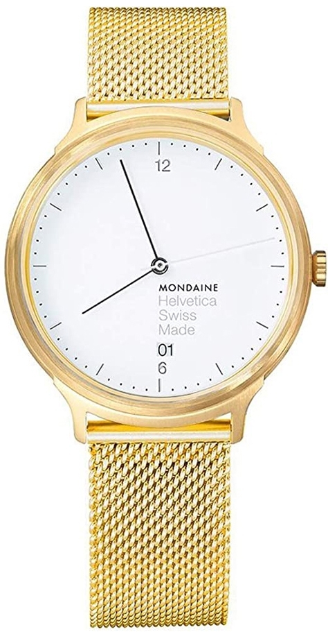 Mondaine Herreklokke MH1.L2211.SM Helvetica Hvit/Gulltonet stål Ø38