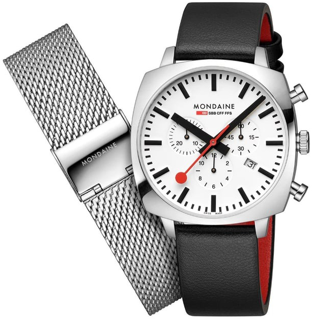 Mondaine Herreklokke MSL.41410.LBV.SET Cushion Hvit/Lær