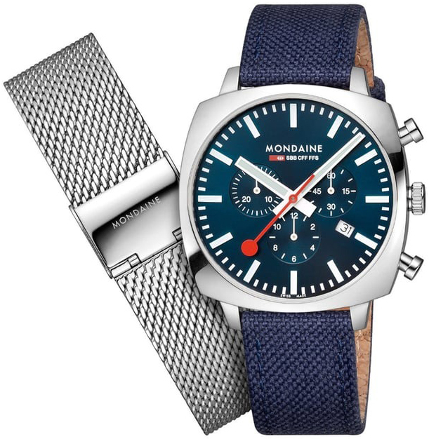 Mondaine Herreklokke MSL.41440.LD.SET Cushion Blå/Lær