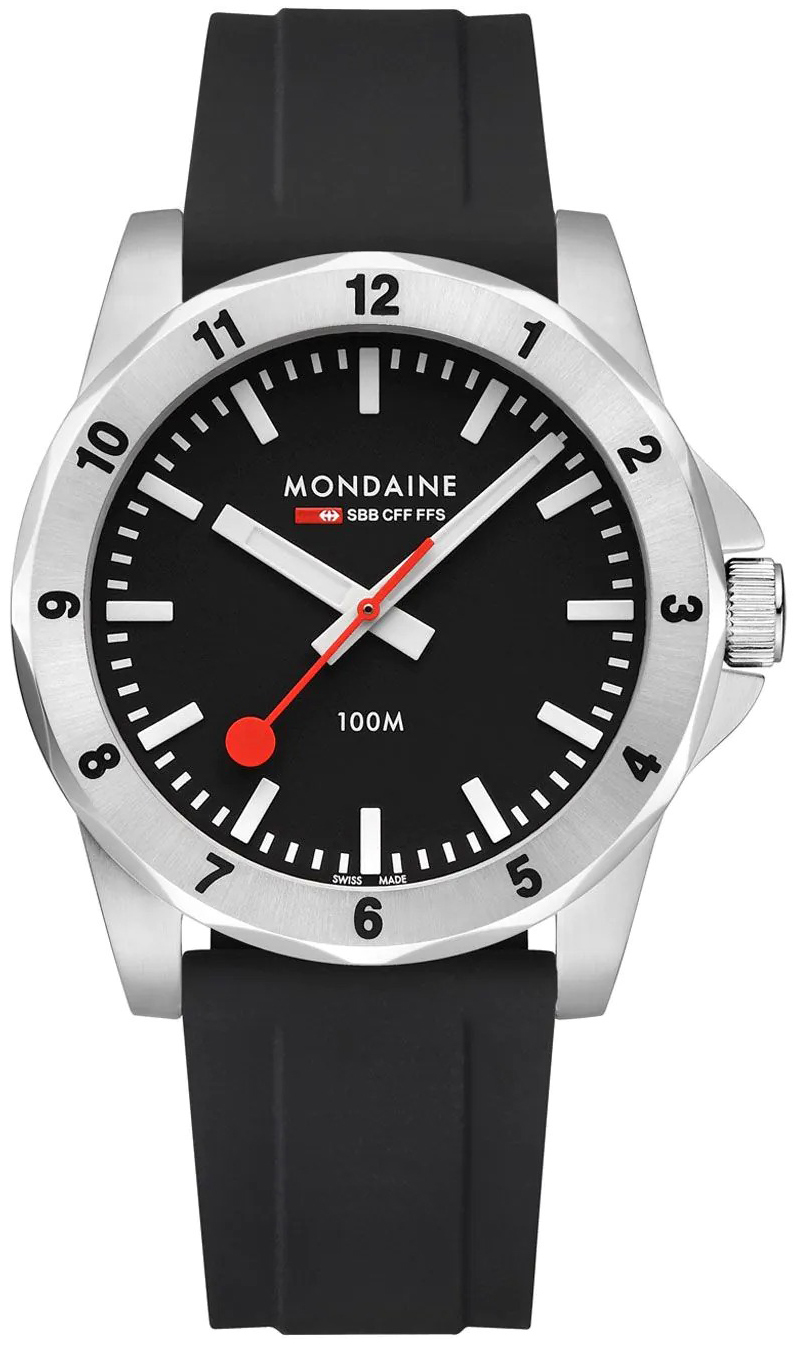 Mondaine Herreklokke MSN.42120.RB Numeri Sort/Gummi Ø42 mm