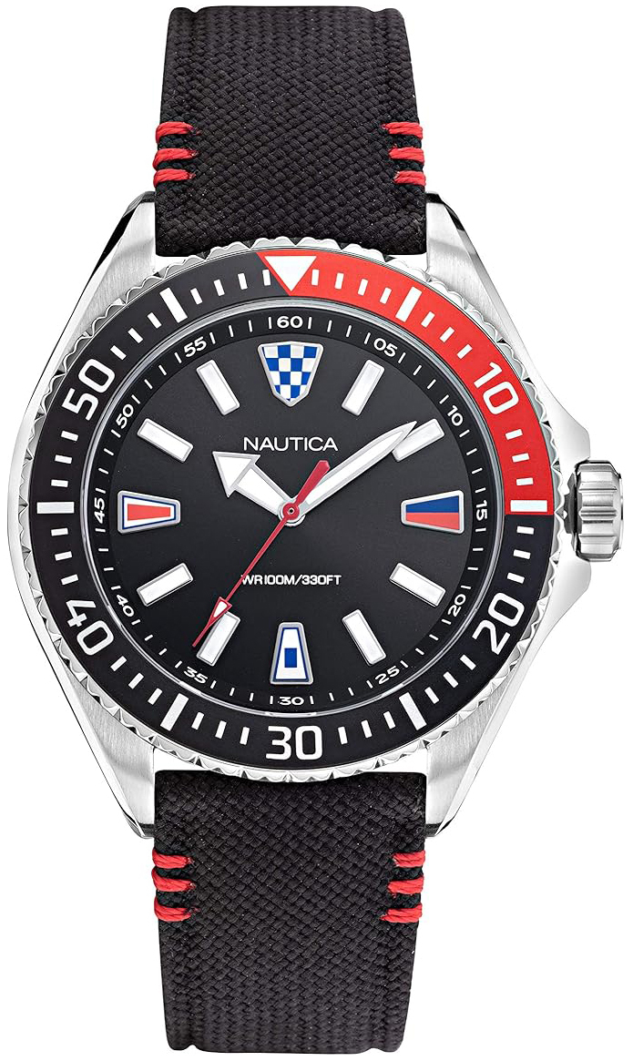 Nautica Herreklokke NAPCPS010 Crandon Park Sort/Lær Ø46 mm