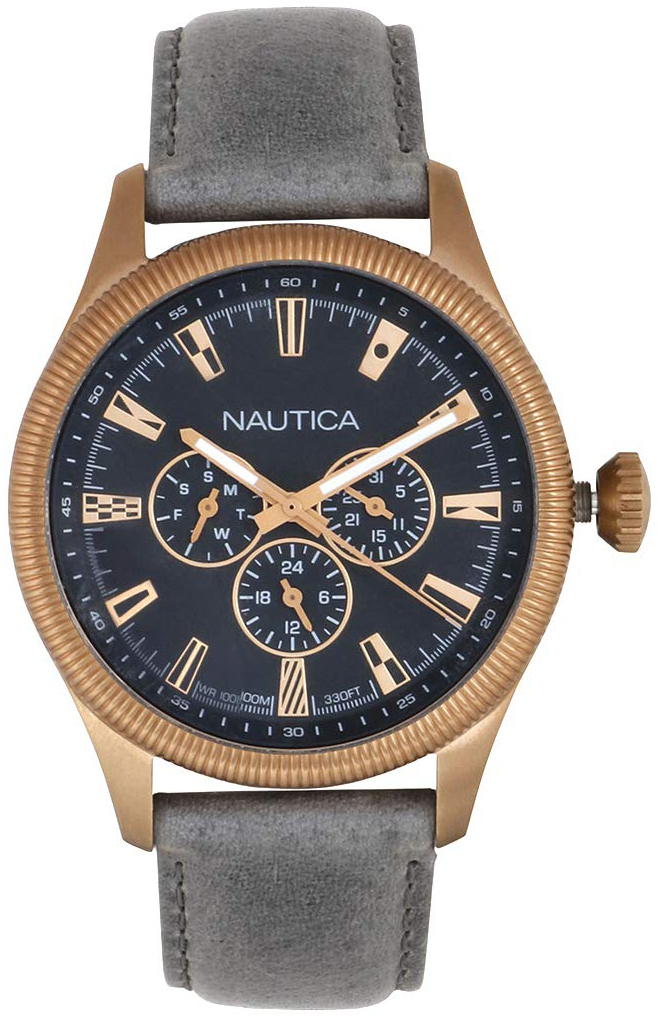 Nautica Herreklokke NAPSTB003 Sort/Lær Ø44 mm