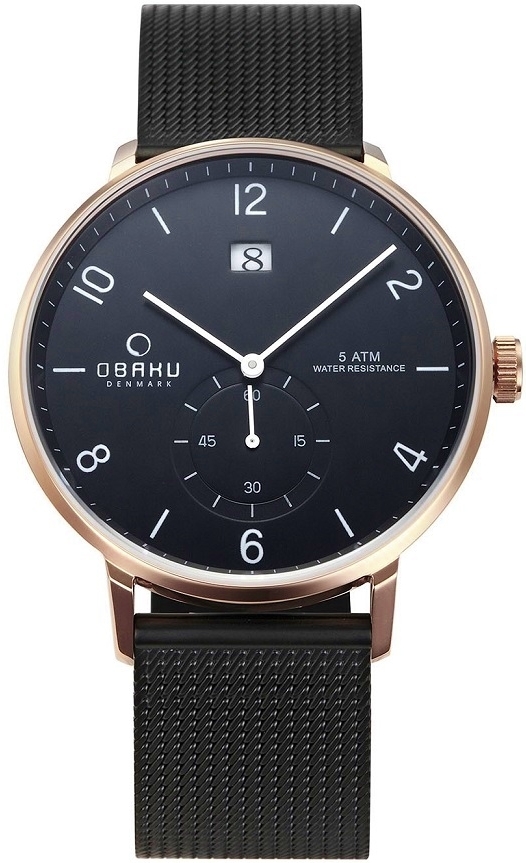 Obaku Herreklokke V190GDVBMB Rislen Sort/Stål Ø43 mm
