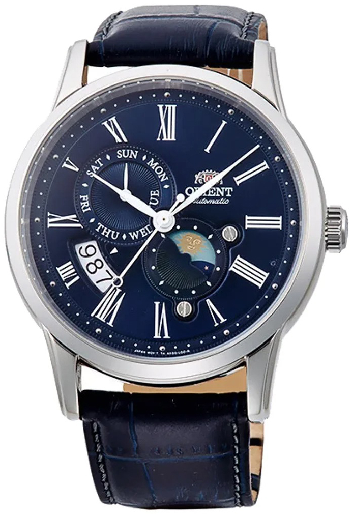 Orient Herreklokke RA-AK0011D Sun And Moon Blå/Lær Ø42.5 mm