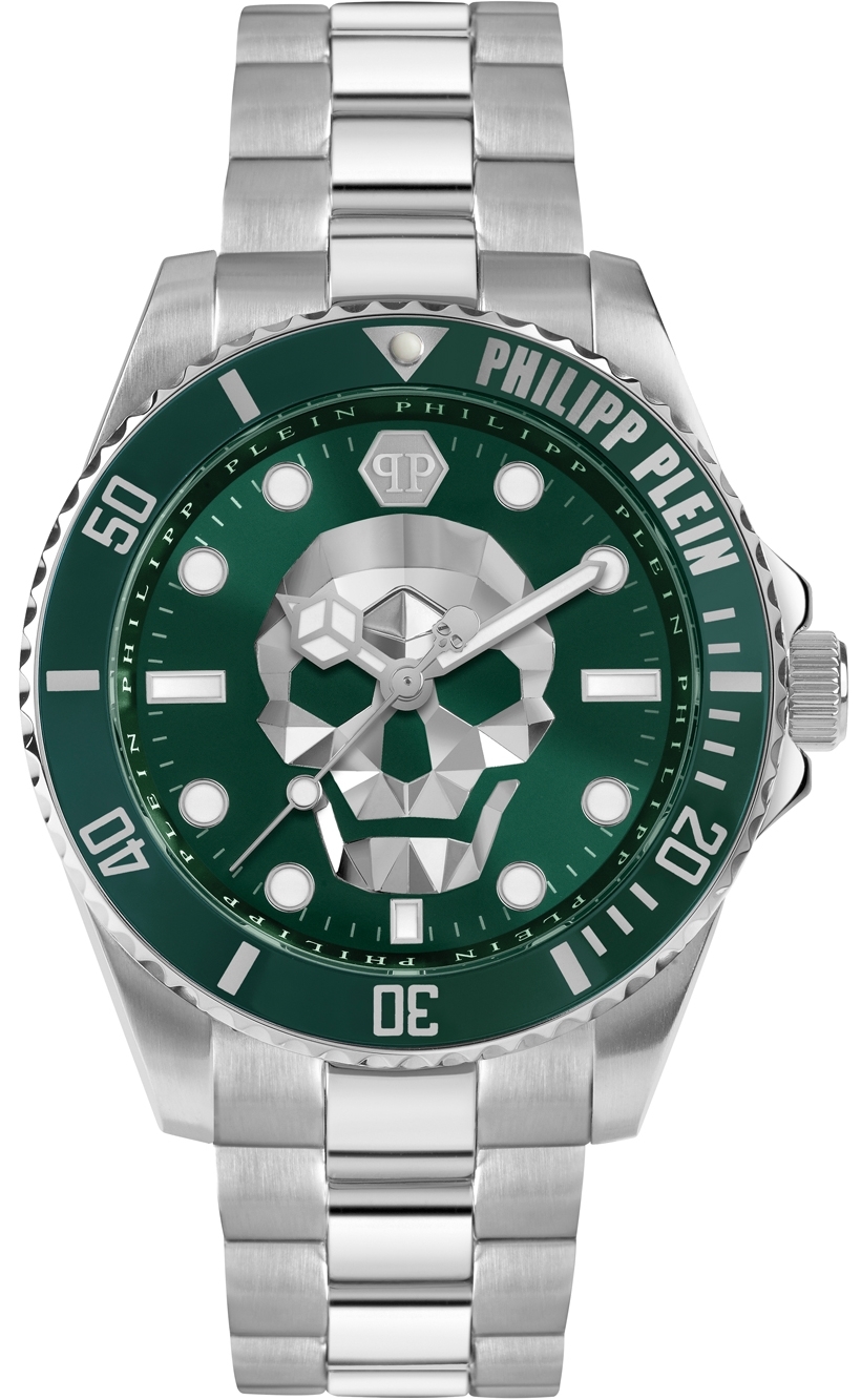 Philipp Plein Herreklokke PWOAA0622 The Skull Grønn/Stål Ø44 mm