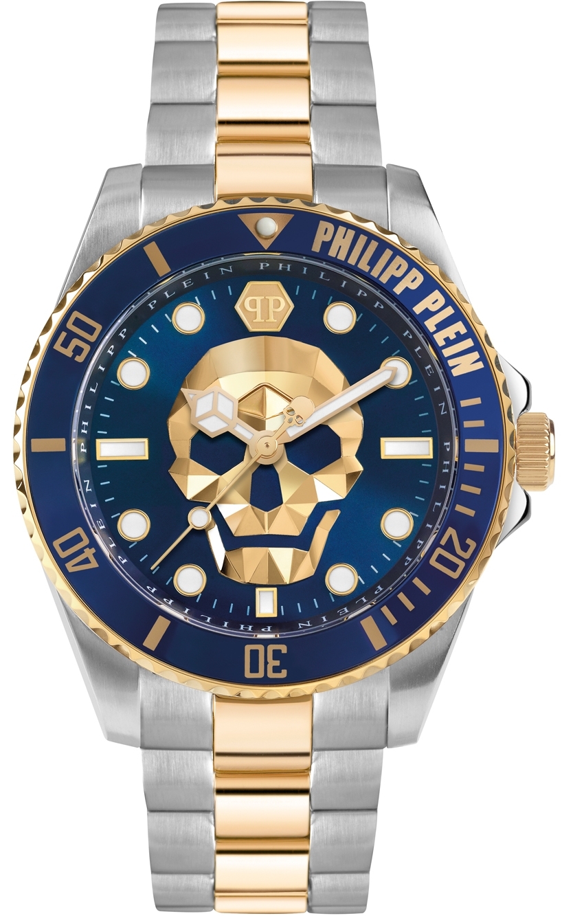 Philipp Plein Herreklokke PWOAA0722 The Skull Blå/Gulltonet stål