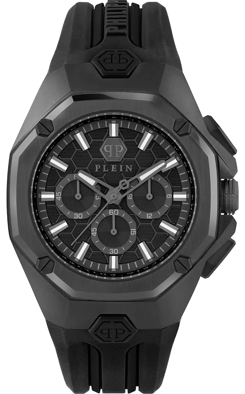 Philipp Plein Herreklokke PWTBA0623 Octagon Sølvfarget/Gummi Ø45 mm