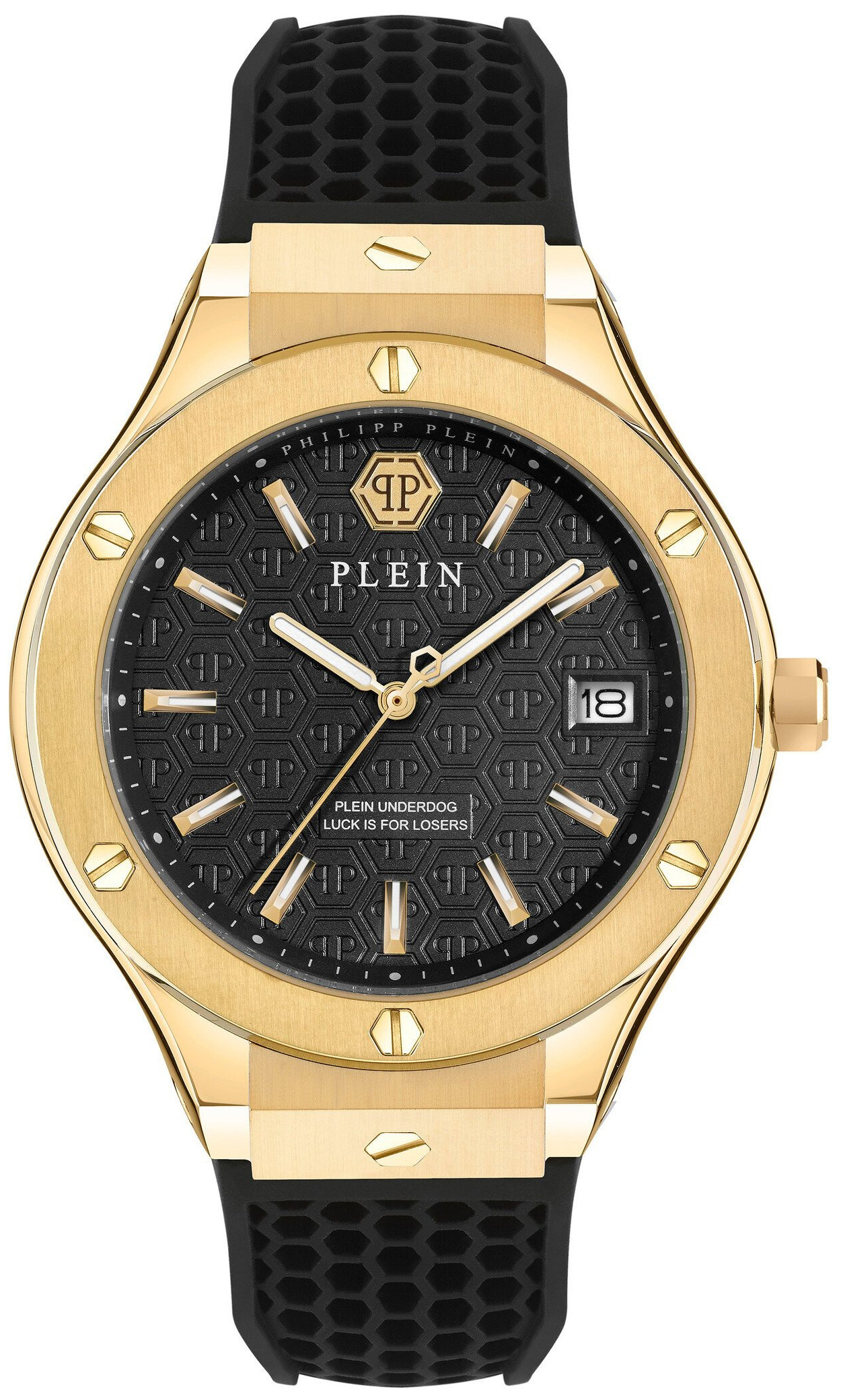 Philipp Plein Herreklokke PWUFA0225 Underdog Sort/Gummi Ø44 mm