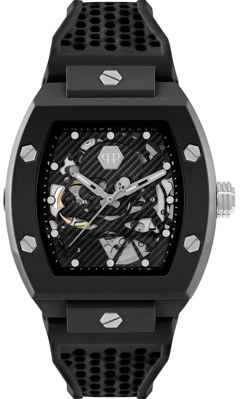 Philipp Plein Herreklokke PWVBA0423 The Skeleton Sort/Gummi Ø44 mm