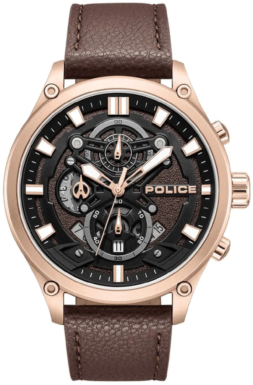 Police Herreklokke PEWGC0054204 Wadden Brun/Lær Ø46 mm