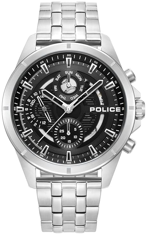 Police Herreklokke PEWJK0004605 Malawi Sort/Stål Ø45 mm