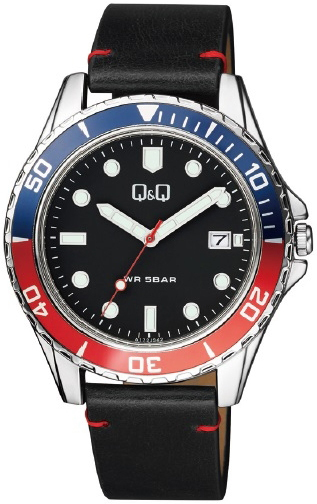 Q&Q Herreklokke A172J342Y Classic Sort/Lær Ø43 mm