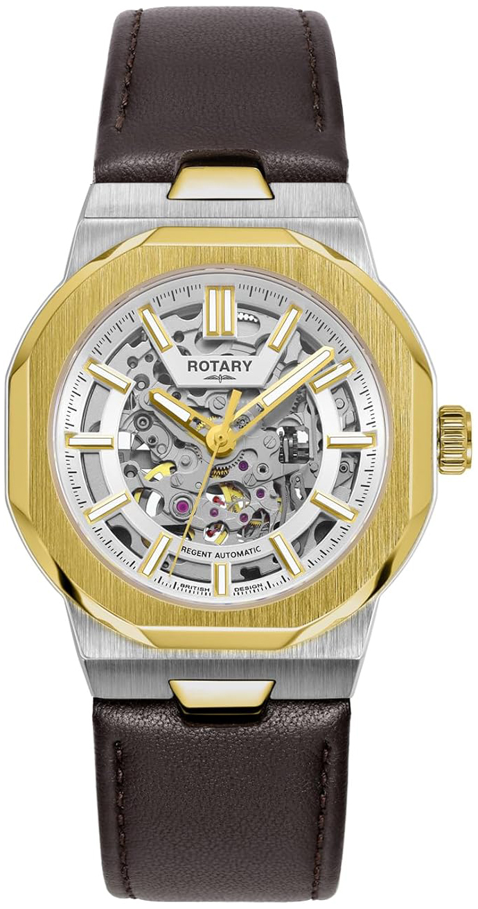 Rotary Herreklokke GS05496/06 Regent Skjelettkuttet/Lær Ø40 mm