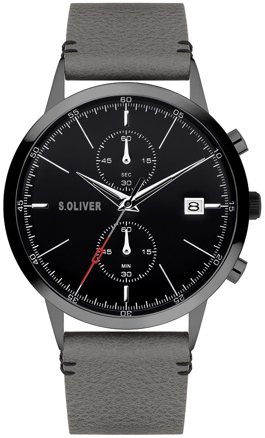 s.Oliver Herreklokke SO-4125-LC S.Oliver Classic Sort/Lær Ø44 mm