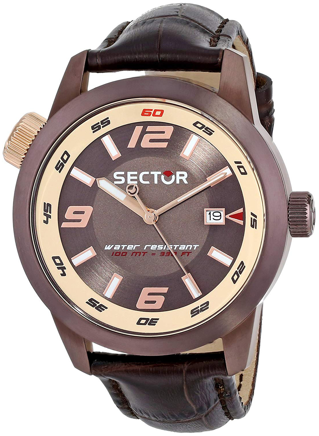 Sector Herreklokke R3251102019 Brun/Lær Ø48 mm