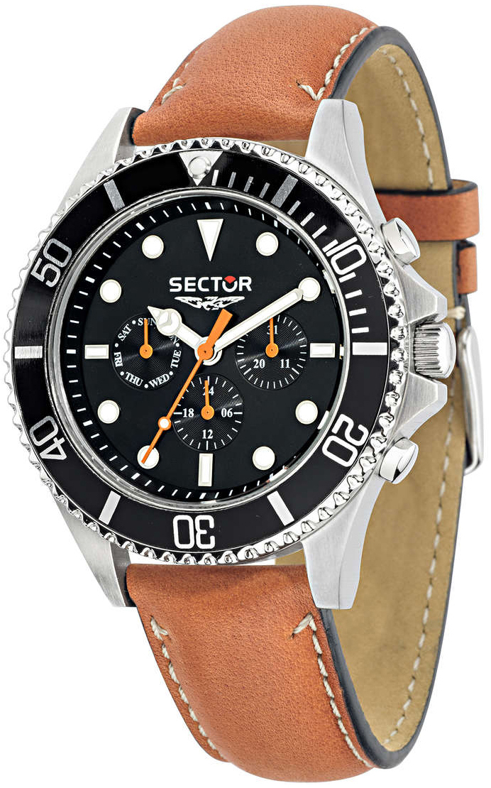Sector Herreklokke R3251161012 Sort/Lær Ø48 mm