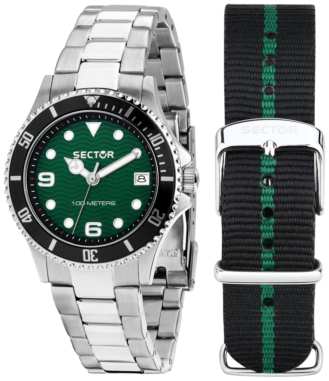 Sector 230 Herreklokke R3253161546 Grønn/Stål Ø43 mm