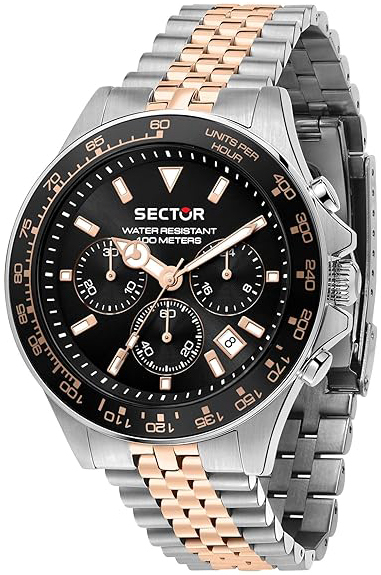 Sector 230 Herreklokke R3273661031 Sort/Rose-gulltonet stål Ø43 mm