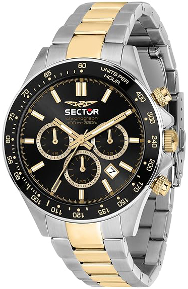 Sector 230 Herreklokke R3273661047 Sort/Gulltonet stål Ø43 mm