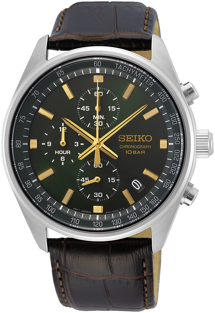 Seiko Herreklokke SSB385P1 Grønn/Lær Ø41.5 mm