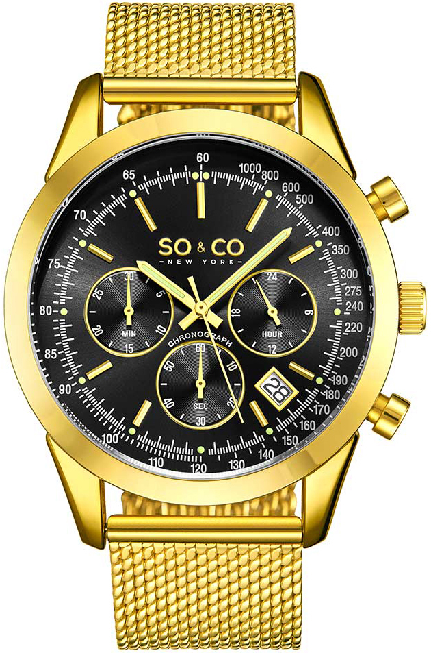 So & Co New York Herreklokke 5535.7 Tribeca Sort/Gulltonet stål