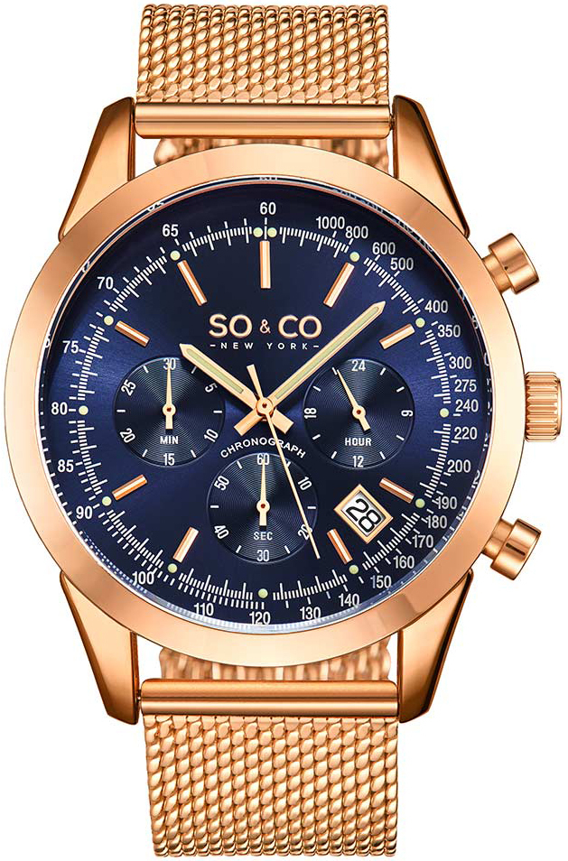 So & Co New York Herreklokke 5535.8 Tribeca Blå/Rose-gulltonet