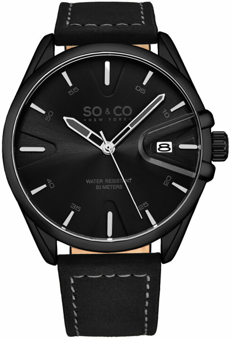 So & Co New York Herreklokke 5594.5 Madison Sort/Lær Ø44 mm