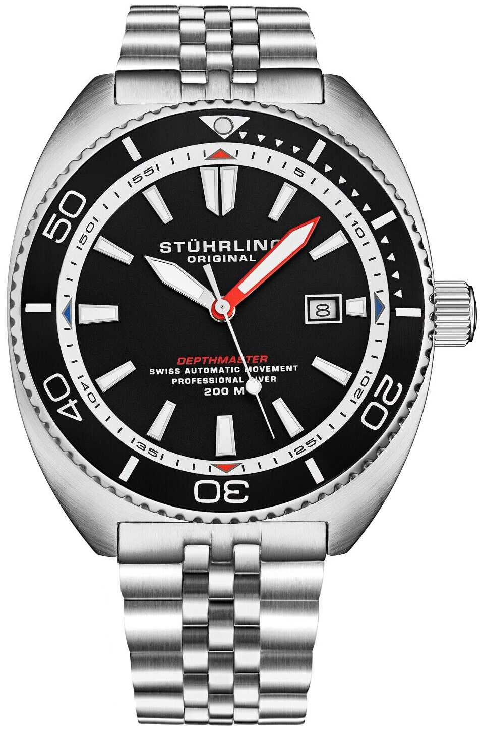 Stührling Original Herreklokke 1008.02 Depthmaster Sort/Stål Ø45 mm