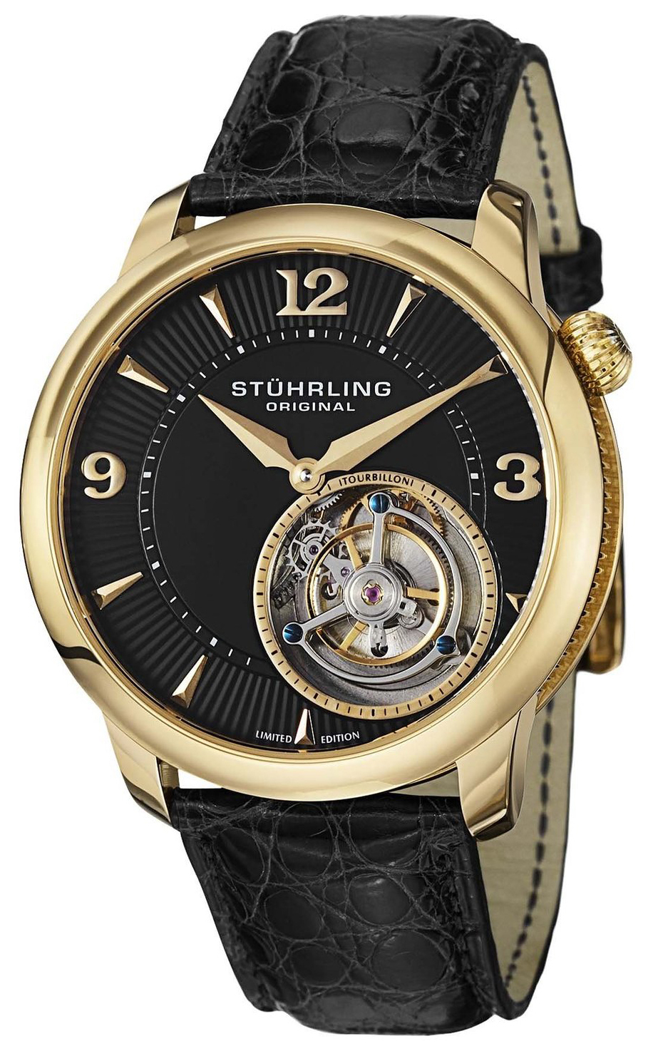 Stührling Original Tourbillon Herreklokke 390.333X51 Sort/Lær - Stührling Original