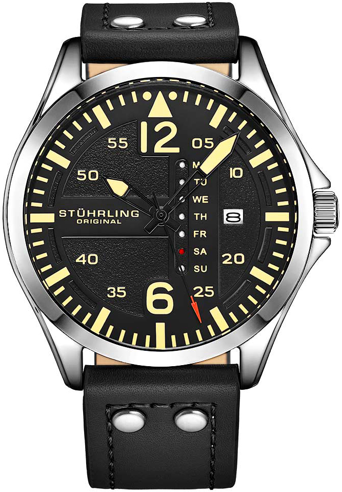Stührling Original Herreklokke 3916.1 Aviator Sort/Lær Ø41 mm