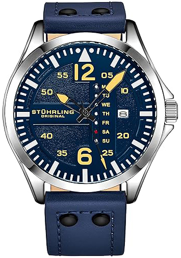 Stührling Original Herreklokke 3916.4 Aeronaut Blå/Lær Ø43 mm