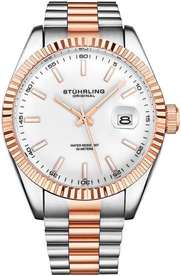 Stührling Original Herreklokke 3935.5 Lineage Hvit/Rose-gulltonet