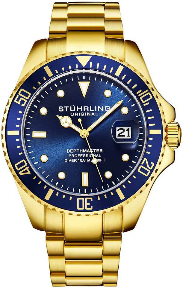 Stührling Original Herreklokke 3950.8 Aquadiver Blå/Gulltonet stål