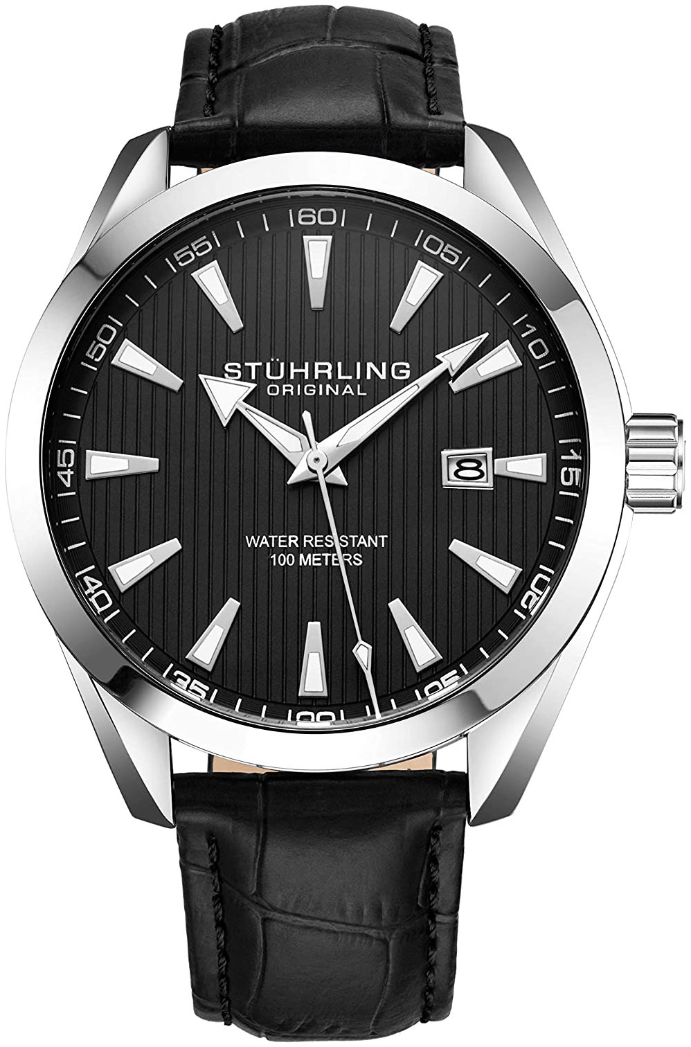 Stührling Original Herreklokke 3953L.1 Symphony Sort/Lær Ø42 mm