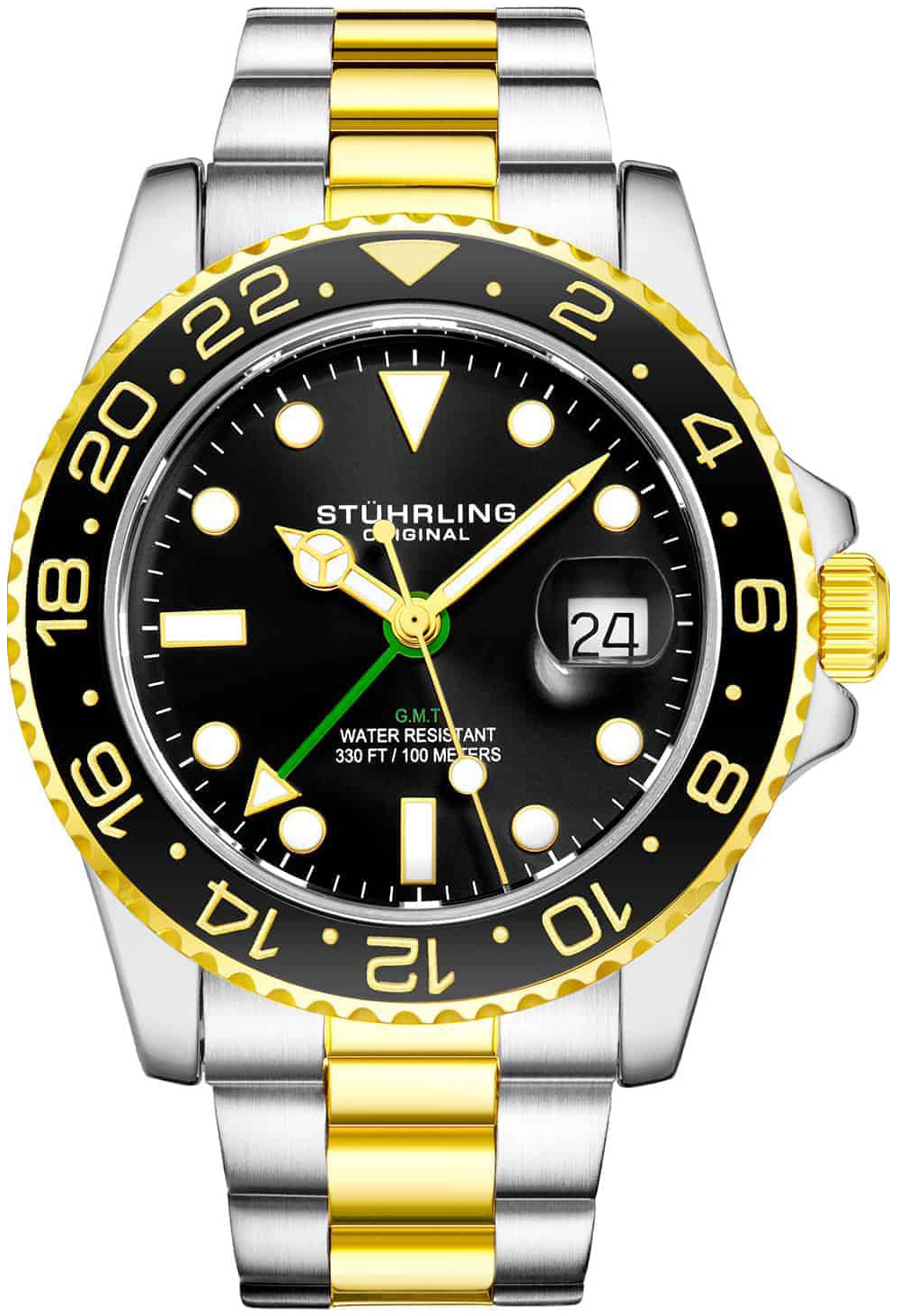 Stührling Original Herreklokke 3965.3 Aquadiver Sort/Gulltonet stål
