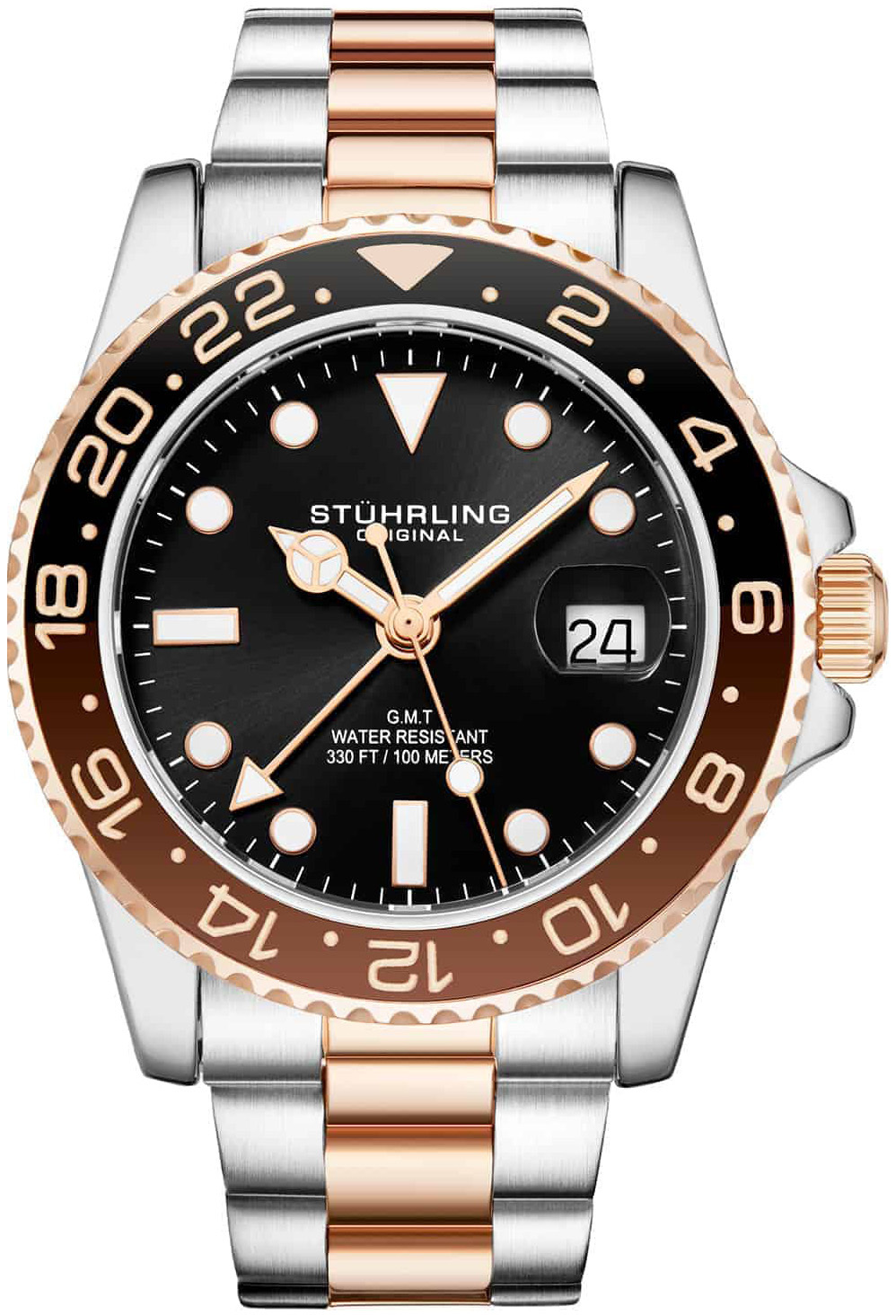 Stührling Original Herreklokke 3965.4 Aquadiver Sort/Rose-gulltonet