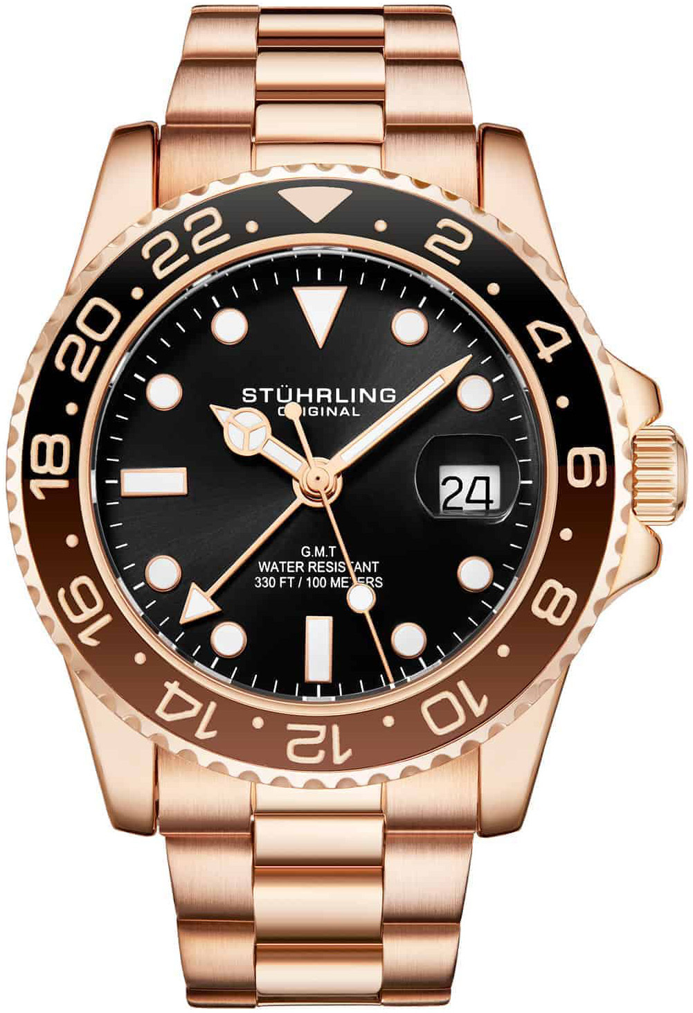 Stührling Original Herreklokke 3965.5 Aquadiver Sort/Rose-gulltonet