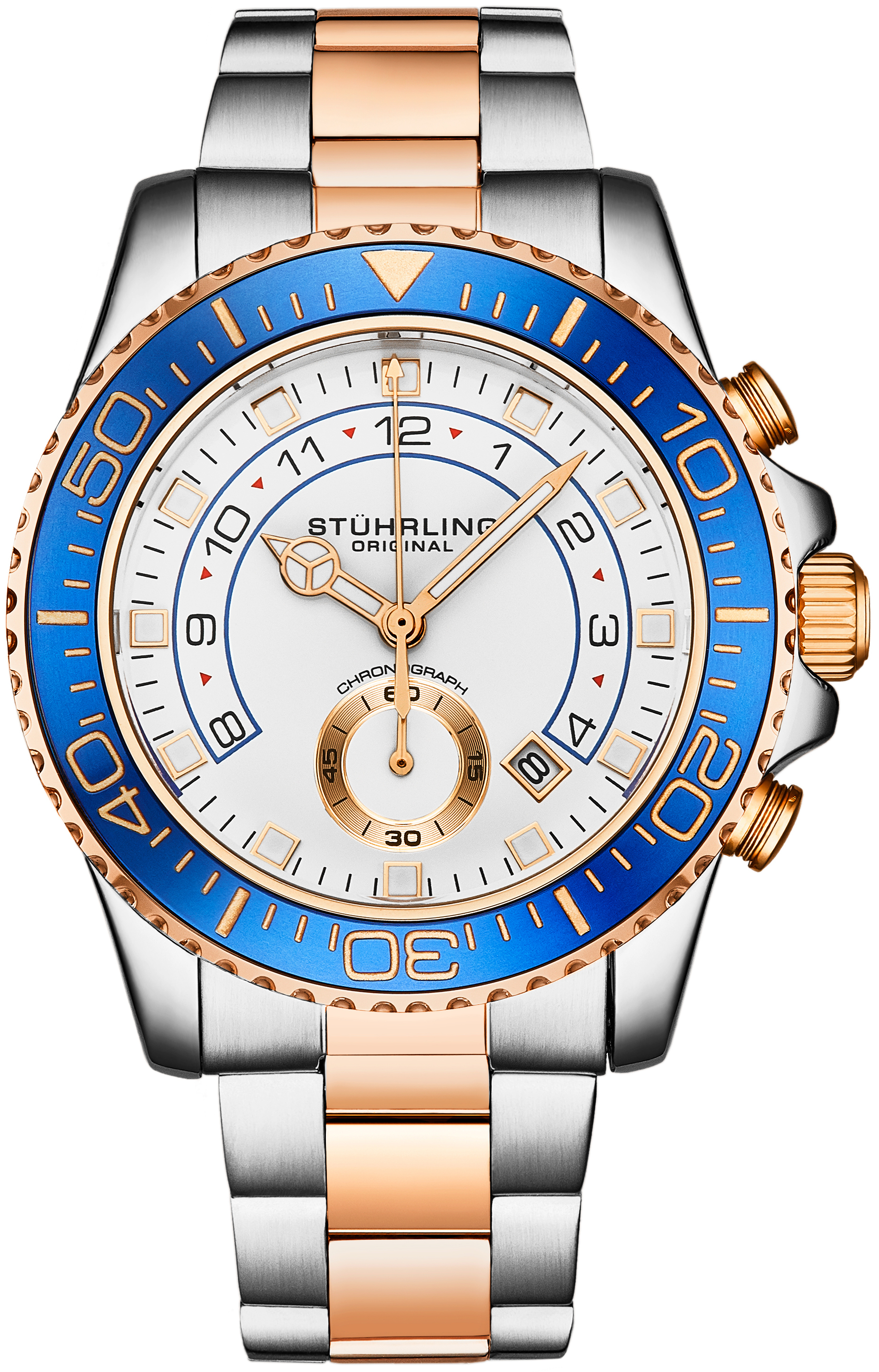 Stührling Original Herreklokke 3966.3 Aquadiver Hvit/Rose-gulltonet