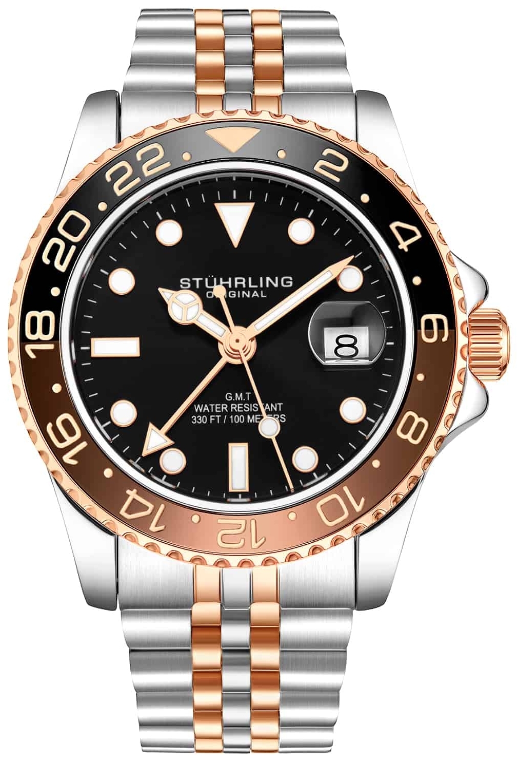Stührling Original Herreklokke 3968.4 Aquadiver Sort/Rose-gulltonet
