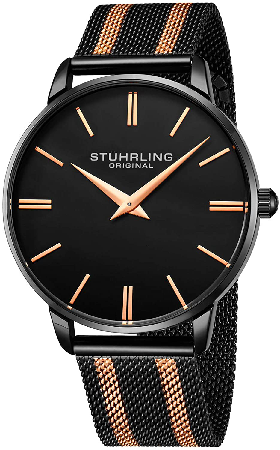 Stührling Original Herreklokke 3998.6 Symphony Sort/Rose-gulltonet