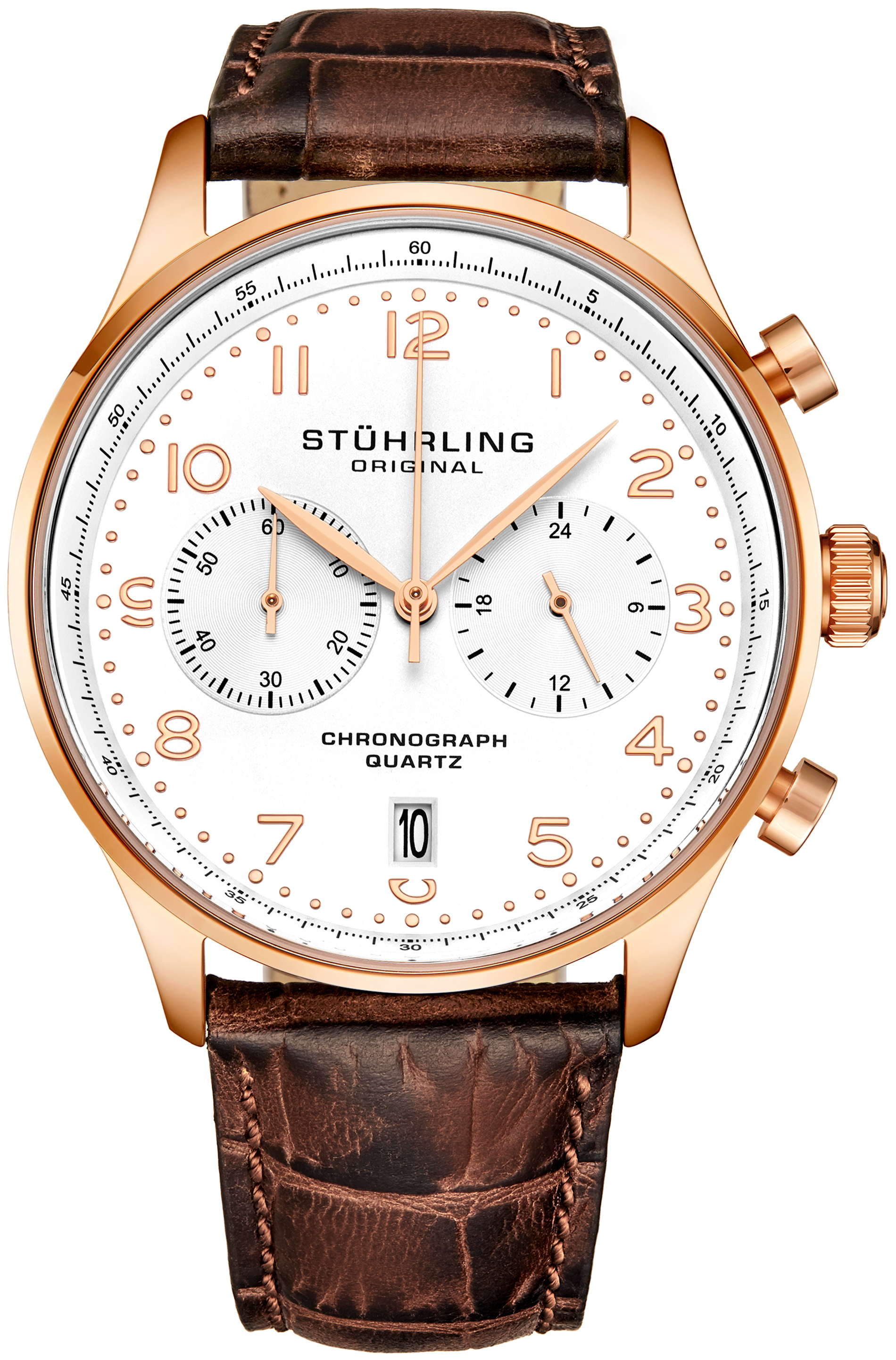 Stührling Original Herreklokke 4012.4 Gr1-Q Hvit/Lær Ø42 mm