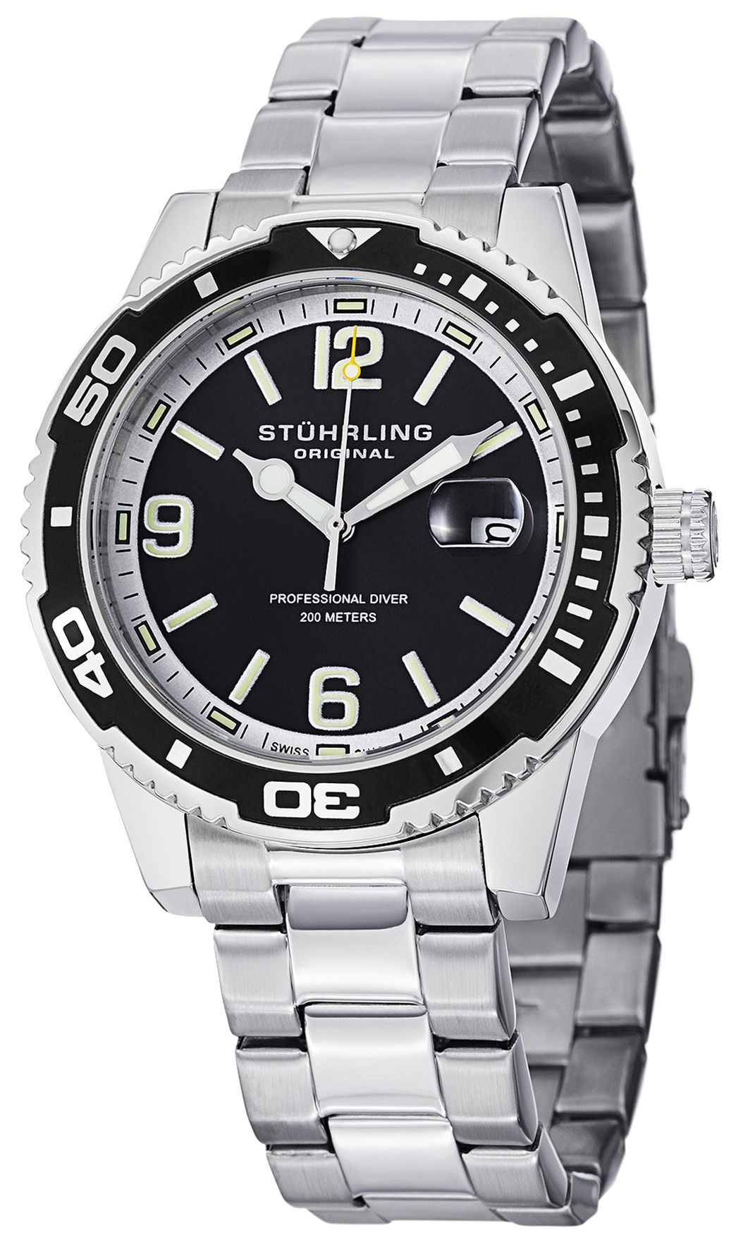 Stührling Original Aquadiver Herreklokke 415.01 Sort/Stål Ø43 mm - Stührling Original