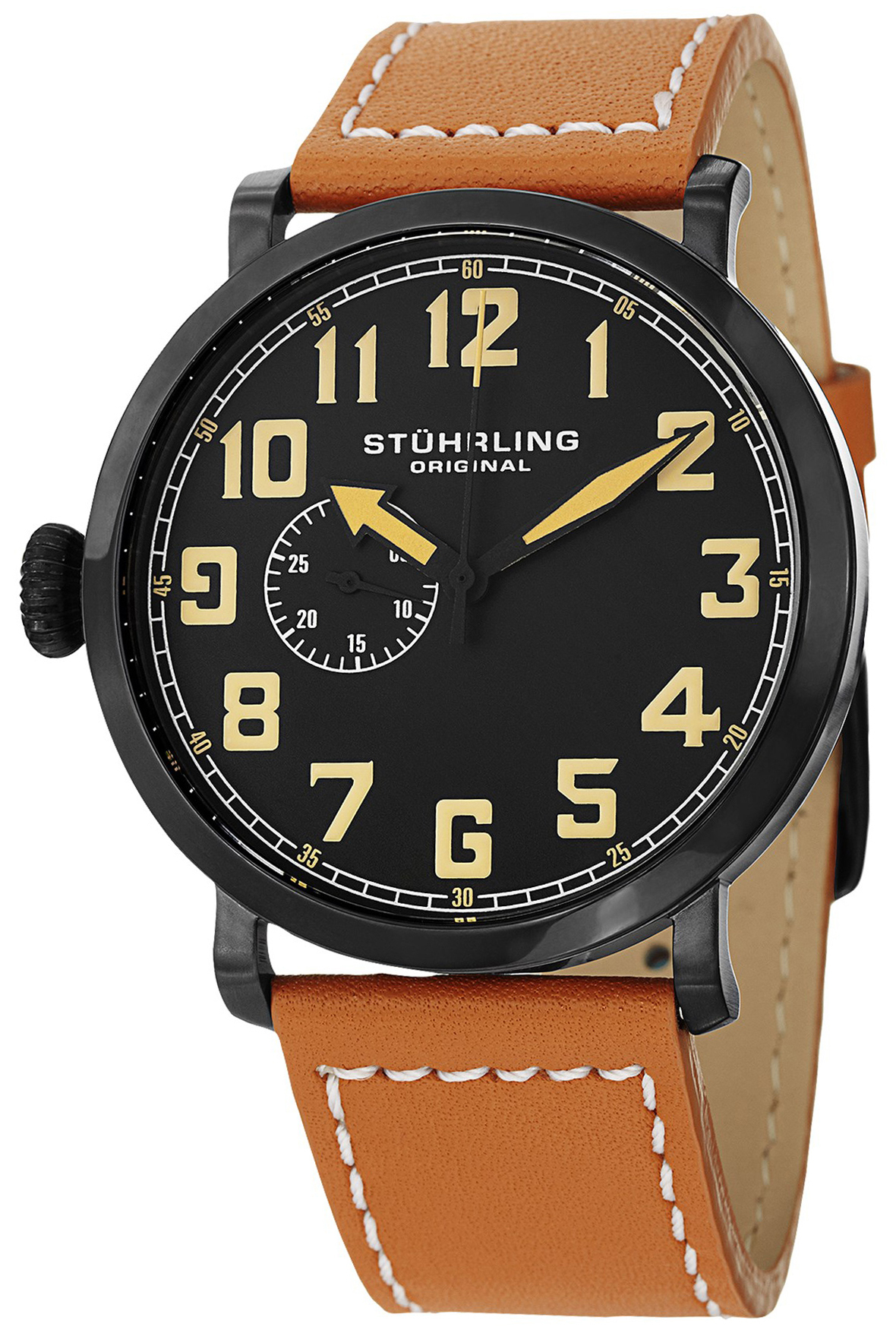 Stührling Original Aviator Herreklokke 721.03 Sort/Lær Ø45 mm - Stührling Original