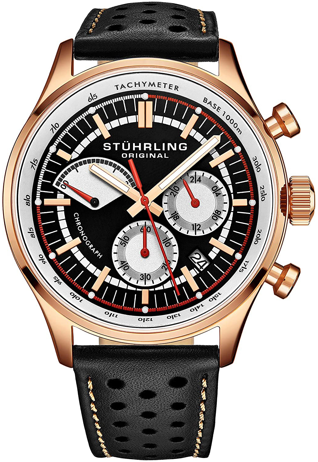 Stührling Original Herreklokke 934.03 Monaco Sort/Lær Ø42 mm