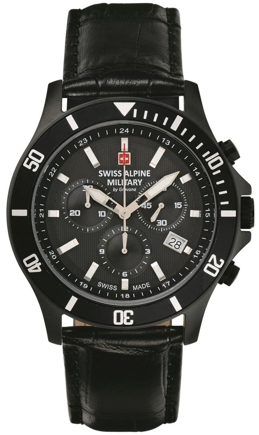 Swiss Alpine Military Herreklokke 7022.9577 Chrono Sort/Lær Ø42 mm
