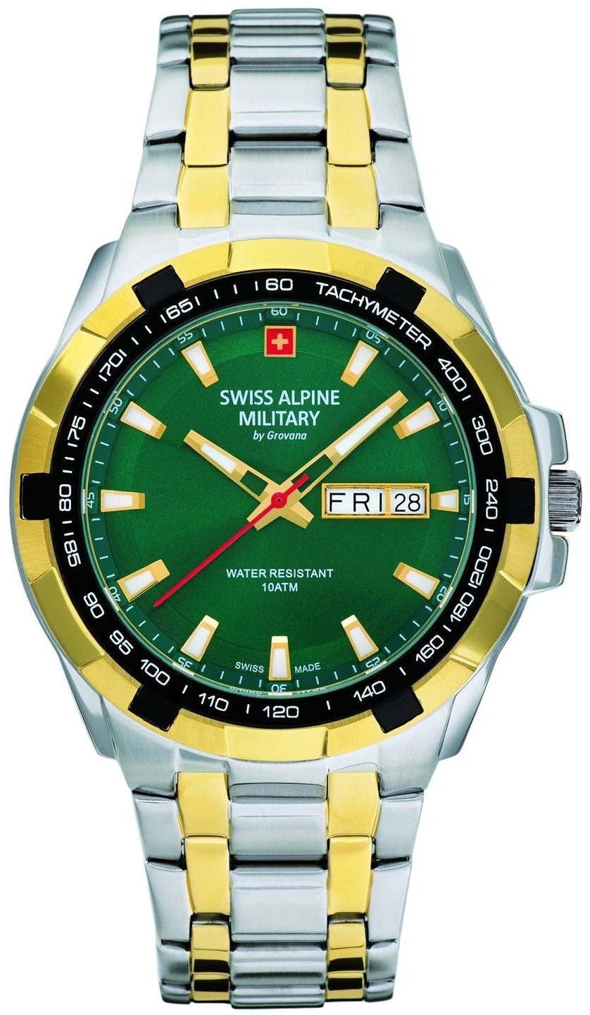 Swiss Alpine Military Herreklokke 7043.1144 Day-Date Grønn/Gulltonet