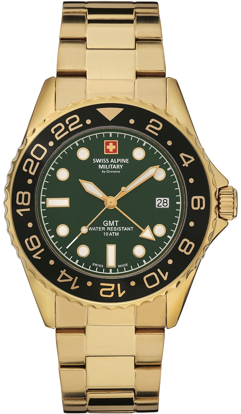 Swiss Alpine Military Herreklokke 7052.1114 GMT Grønn/Gulltonet