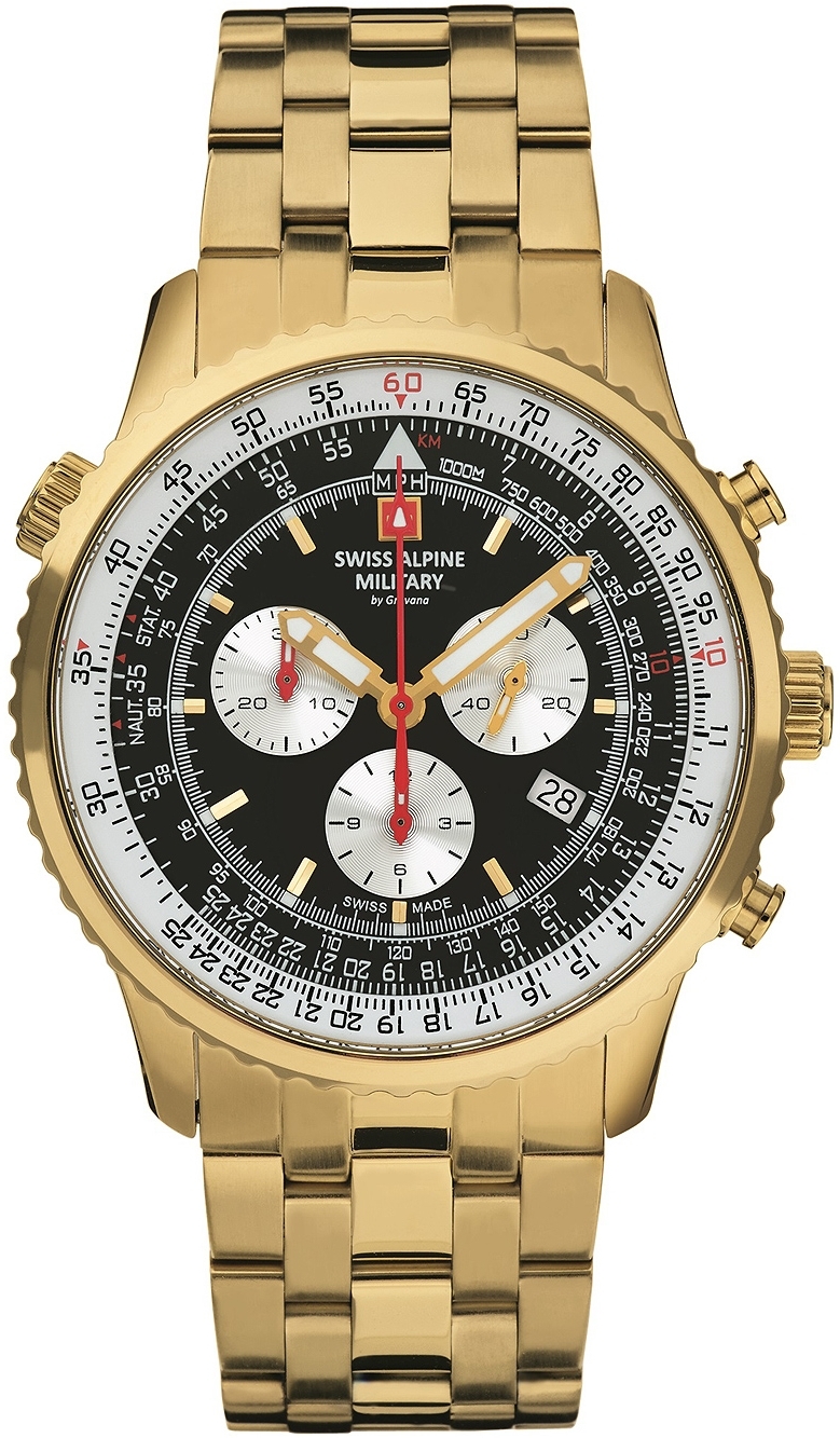 Swiss Alpine Military Herreklokke 7078.9117 Classic Sort/Gulltonet