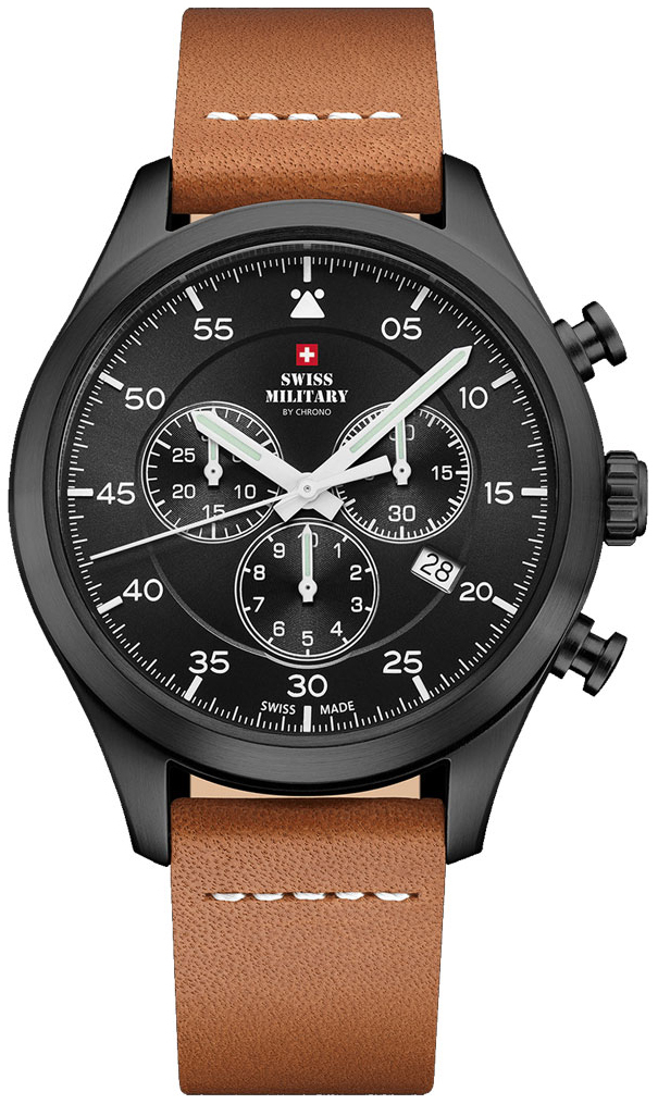 Swiss Military by Chrono Herreklokke SM34076.08 Chrono Sort/Lær Ø43